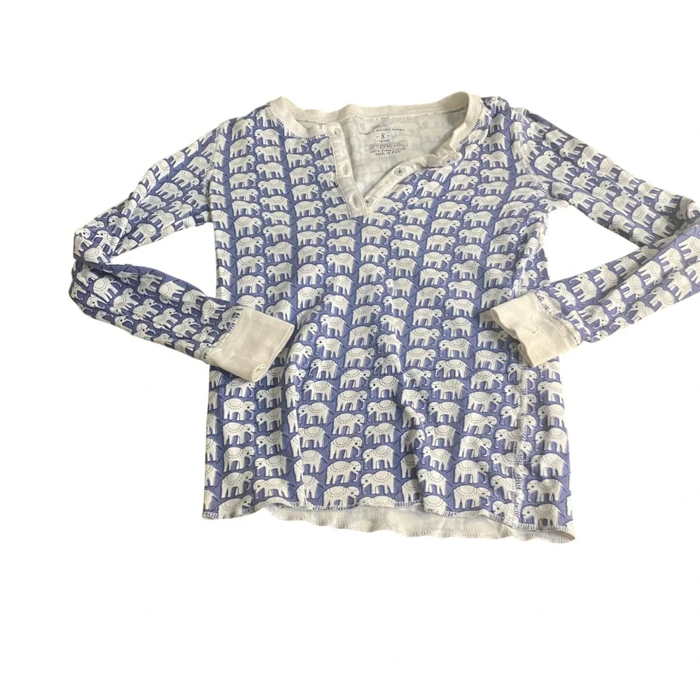 Roberta Roller Rabbit‎ Pajama Top Kids Blue Elephant Print Henley SIZE 8